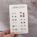 12 Pairs Korean Fashion Stud Earrings -Women Teens Girls Flower Snowflake Star Moon Trendy Earrings- Daily Fashion Jewelry. 