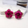 Korean Version Of Sweet Stereo Flower Earrings Rose Pentagon Mini Earrings Female Bridal Earrings -  Ear Ring - Ear Ring. 