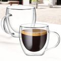 Set of 2 Clear Double Wall Borosilicate Mugs - 250ml Insulated, Heat Resistant, Lightweight, Perfect for Coffee, Tea, and Other Beverages with Closed Handle.. 