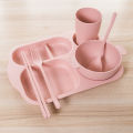 6Pcs/set Wheat Straw Dinnerware Students Household Set Biodegradable Plastic Unbreakable Dinnerware Tableware Plates for Children. 
