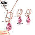 Carat Hollow Petal Water Drop Rhinestone Charm Stud Earrings Necklace Lady Jewelry Set. 