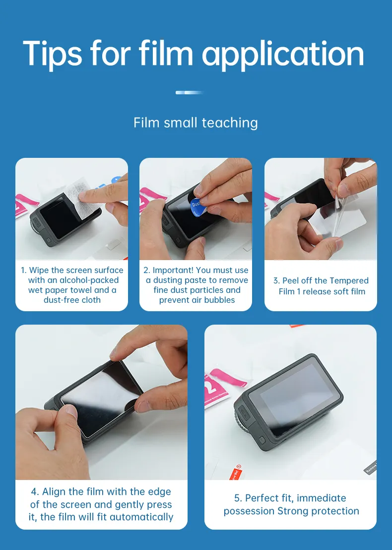 TELESIN Tempered Film Set for DJI OSMO Action 5 Pro description image