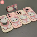 Lovely Hello Kitty 3D DIY Doll Rotate Makeup Mirror Case Compatible for IPhone 16 13 15 14 12 11 Pro Max X XS XR Max 15 7 16 14 Plus 7Plus SE2020 Luxury Cream Puffs Soft Case. 