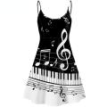 Piano Key Music Note Print Summer Sleeveless Party Dress for Girls Luxury Bodycon Slip Dresses Vestido de Mujer.