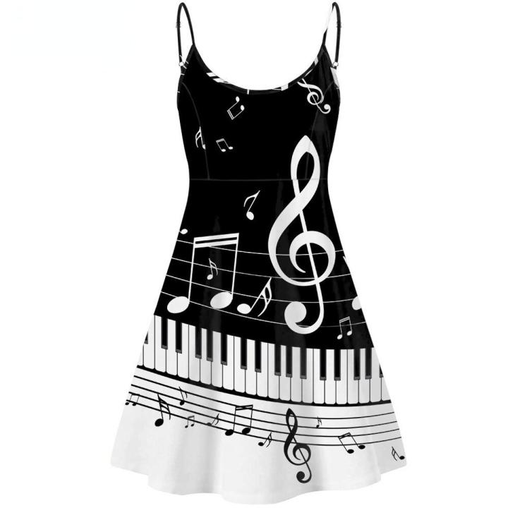 Piano Key Music Note Print Summer Sleeveless Party Dress for Girls Luxury Bodycon Slip Dresses Vestido de Mujer