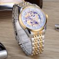 Chino full-automatic mechanical watch waterproof hollow steel band watch men's and men's watch fashion casual bottom watch. 