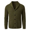 Men's Shawl Collar Cardigan Sweater Slim Fit Cable Knit Button up Black Merino Wool Sweater. 