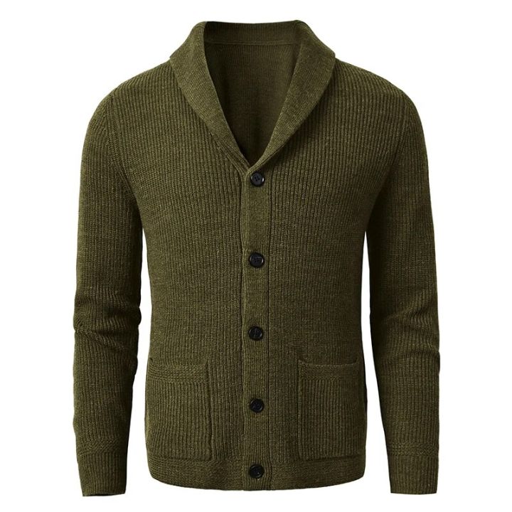 Men's%20Shawl%20Collar%20Cardigan%20Sweater%20Slim%20Fit%20Cable%20Knit%20Button%20up%20Black%20Merino%20Wool%20Sweater%20-%20Image%204
