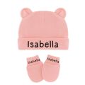 Custom Name Newborn Baby Cotton Beanies Hospital Hat and Mittens Set Solid Candy Color Stretchy Infant Warm Cap Gloves 0-1 Years.