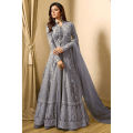Grey Georgette Embroidery Semi Stitched Perty Dress for Women.