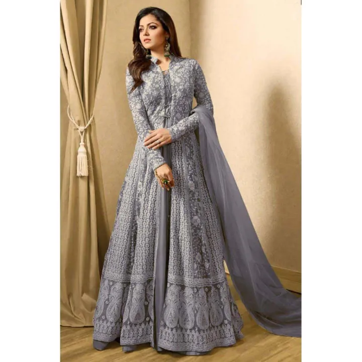 Grey%20Georgette%20Embroidery%20Semi%20Stitched%20Perty%20Dress%20for%20Women%20-%20Image%202