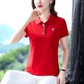 Collar T-shirt, women's short sleeved 2023 new style, leading mom loose summer fashion top, sports polo shirt T. 