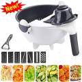 New 11 in 1 Multifunction Magic Rotate Vegetable Cutter with Drain Basket Large Capacity Vegetables Chopper Veggie Shredder Grater Portable Slicer Kitchen Tool with 8 Dicing Blades - onion. 