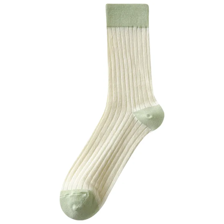 suxinaimin%20Spring%20and%20Summer%20New%20Socks%20Women's%20Japanese%20Style%20Mid-Calf%20High%20Length%20Cotton%20Socks%20Versatile%20Contrast%20Color%20Thin%20Bunching%20Socks%20-%20Image%205
