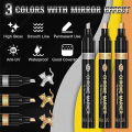 Liquid Mirror Chrome Markers Metal Pen Reflective Paint Pen 3 Colors Permanent Metallic Markers, 2-3mm Larger Application Area, High Gloss, Waterproof. 