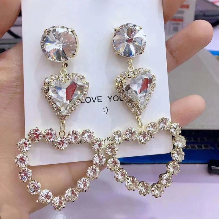 【beauty code store】JZTOP Luxury Big Love Heart Drop Earrings Woman Fashion Statement Long Dangle Earrings Wedding Jewelry