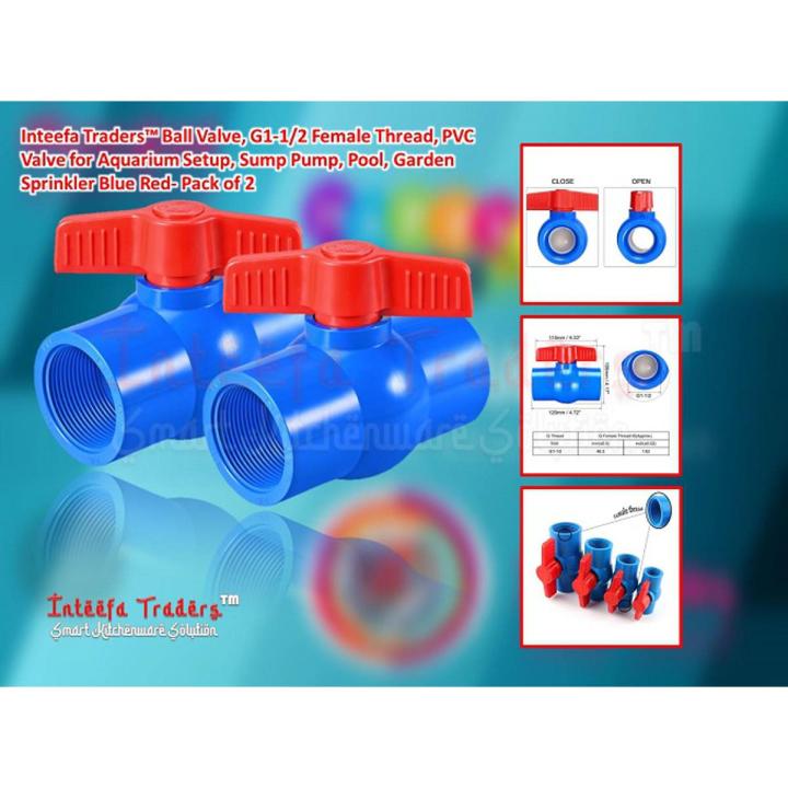 Ball Valve, Female Thread, PVC Valve for Aquarium Setup, Sump Pump, Pool, Garden Sprinkler Blue Red- Pack of 2