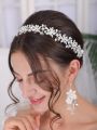 Silver Tiara Wedding Headdress Shiny Rhinestone Pearl Luxury Headband Elegant Women Hair Jewelry Set Bridal Hair Accessories. 
