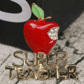 Apple Super Teacher Rhineston Inlaid Brooch Pin Badge Christmas Teacher Day Gift. 