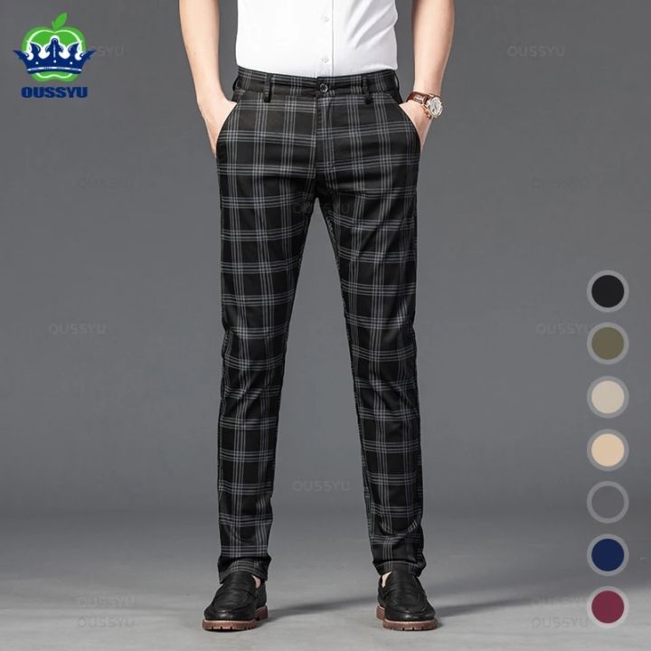 New Men's Trousers Fashion Business Classic Stripe Plaid Black Solid Color Trouser High Quality Formal Suit Pants Male 30-38