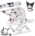 4 Pcs/set Sanrioed Kuromi Pochacco Straight Ruler Protractor Students Math Geometry Triangle Rulers Set Kawaii Stationery.