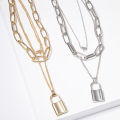 Retro Multi-layer Geometric Lock-Shaped Love Necklace European and American Punk Exaggerated Thick Chain Hip-Hop Pendant Necklace for Women Ladies.
