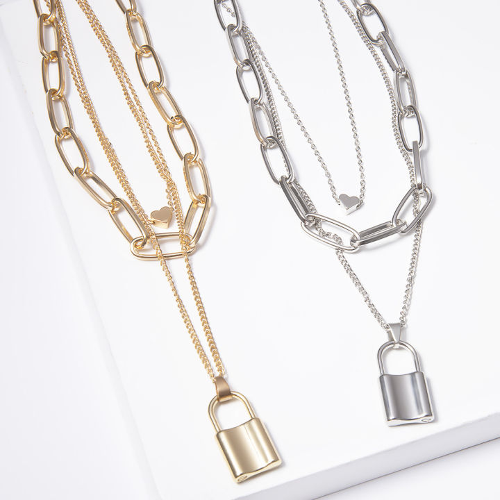 Retro%20Multi-layer%20Geometric%20Lock-Shaped%20Love%20Necklace%20European%20and%20American%20Punk%20Exaggerated%20Thick%20Chain%20Hip-Hop%20Pendant%20Necklace%20for%20Women%20Ladies%20-%20Image%205
