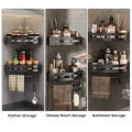 Migeet Bathroom Kitchen Shelf, Adhesive or Screws Wall Mounted Shower Shelving with 8 Movable Hooks, Hydronalium rust-free Space-Aluminum Storage Organizer, Black, Set of 2. 