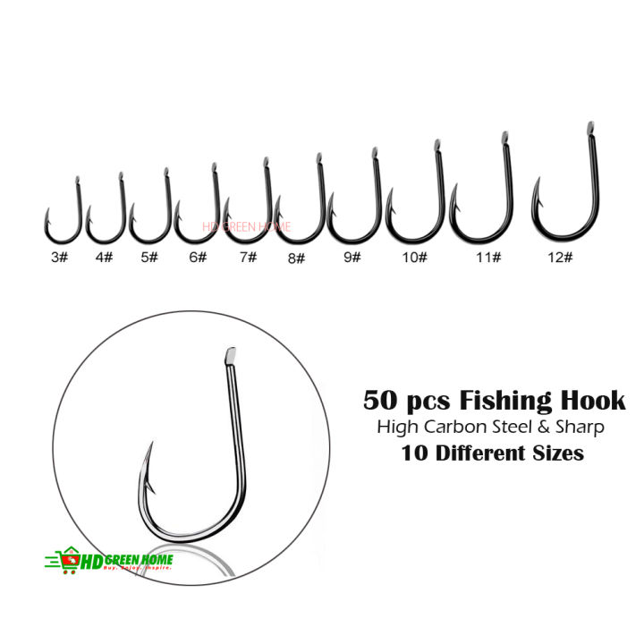 50 pcs x Flat Head Fishing Hook Size 3-12 Iseama High Carbon Steel Strong Sharp Barbed Fish Hooks