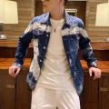 Hole Letter Label Printing Fashion New Men's Denim Slim Fit Bomber Jacket Mens Autumn Casual Hip Hop Denim Jacket Veste En Jean.