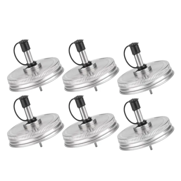6PCS Stainless Steel 70mm Regular Mouth Mason Jar Pour Spout Lids with Plastic Caps for Olive Oil Cocktail Dispenser