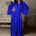 Women Silk Satin Night Robe Nightgown See-through Long Sleeve Lace Gown Bathrobe Dress for Women Wedding Nightdress Lngerie.
