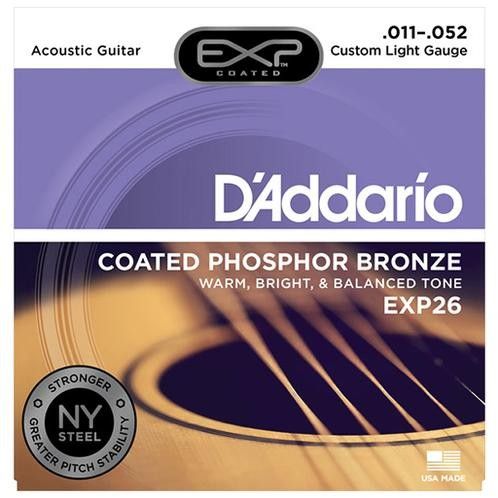 D’Addario EXP26 Coated Phosphor Bronze Acoustic Guitar Strings, Light, 11-52 – Offers a Warm, Bright and Well-Balanced Acoustic Tone and 4x Longer Life - With NY Steel for Strength and Pitch Stability