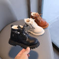 2021 Winter New Children's British Booties, Boys' Fashion Fleece Martin Boots, Girls' Side Zipper Soft Sole Cotton Boots. 