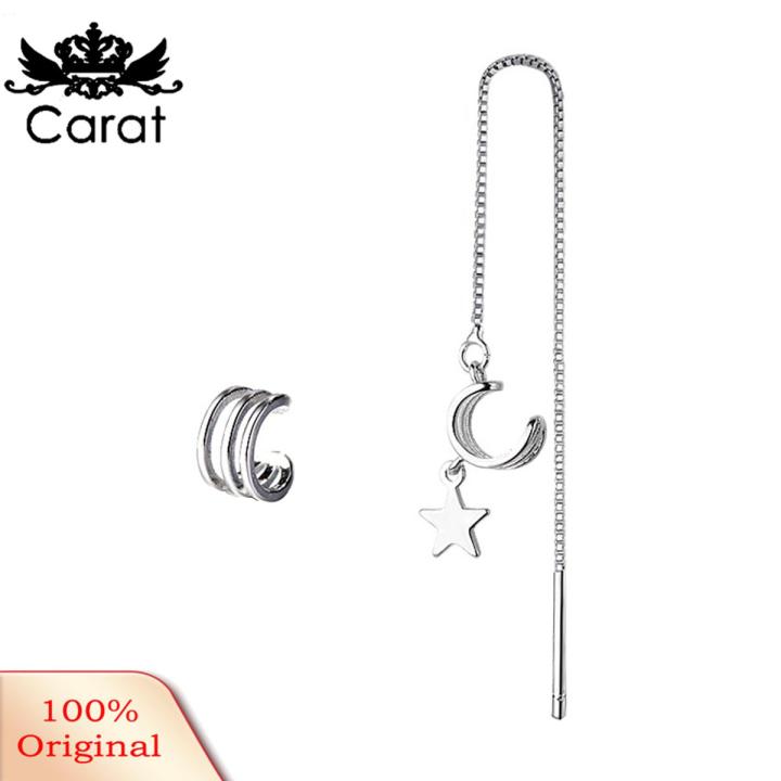 Women Long Chain Star Charm Ear Cuff Clip Threader Earrings Asymmetry Jewelry