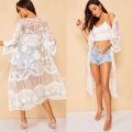 Women Sheer Lace Kimono Beach Cardigan Bikini Cover Up Wrap Beachwear Long Dress. 