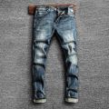 Italian Style Fashion Men Jeans Retro Blue Elastic Slim Fit Ripped Jeans Men Trousers Vintage Designer Casual Denim Pants Hombre.