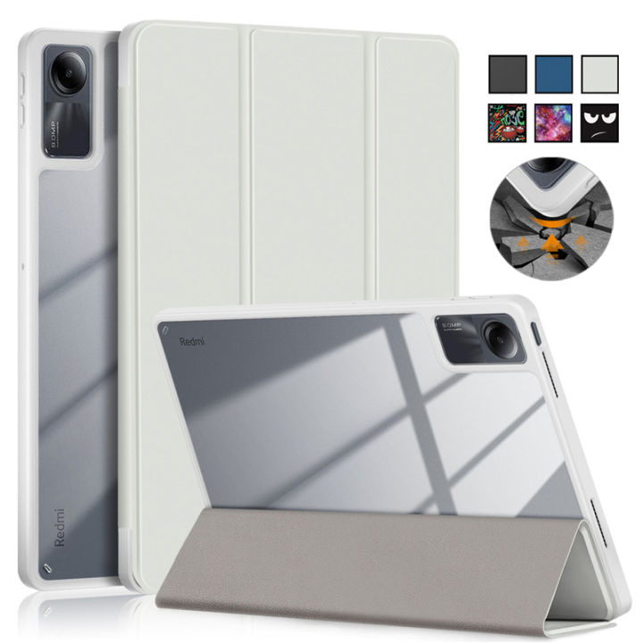 For Xiaomi Redmi Pad SE Case With Pen Holder Leather Acrylic Clear Back Shockproof Cover For Funda Redmi Pad SE Smart Case 11