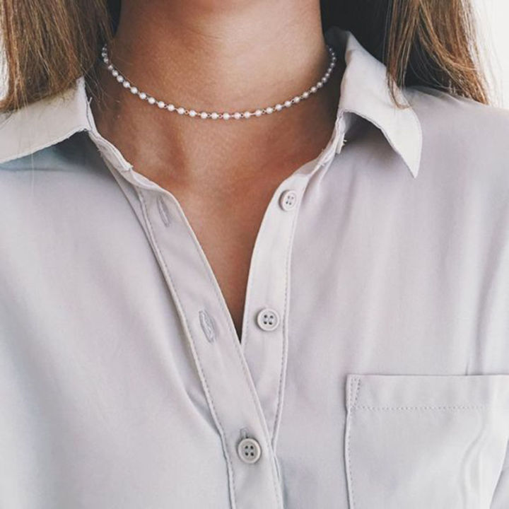 【Daily Necessities For Anyone Store】2Pcs Faux Pearl Beads Necklace Elegant Imitation Fake Choker Necklace Bridal Women Party Jewelry #240923