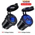 12V/24V USB Outlet 108W 3 Port Dual PD 45W USB C Car Charger Socket and Quick Charge 3.0 USB Charger with Voltmeter Power Switch.