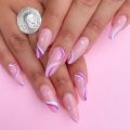 24pcs French Almond Head False Nails White Line Cross Set Nails Full Coverage Art Press on Nail with Nails Accessories T. 