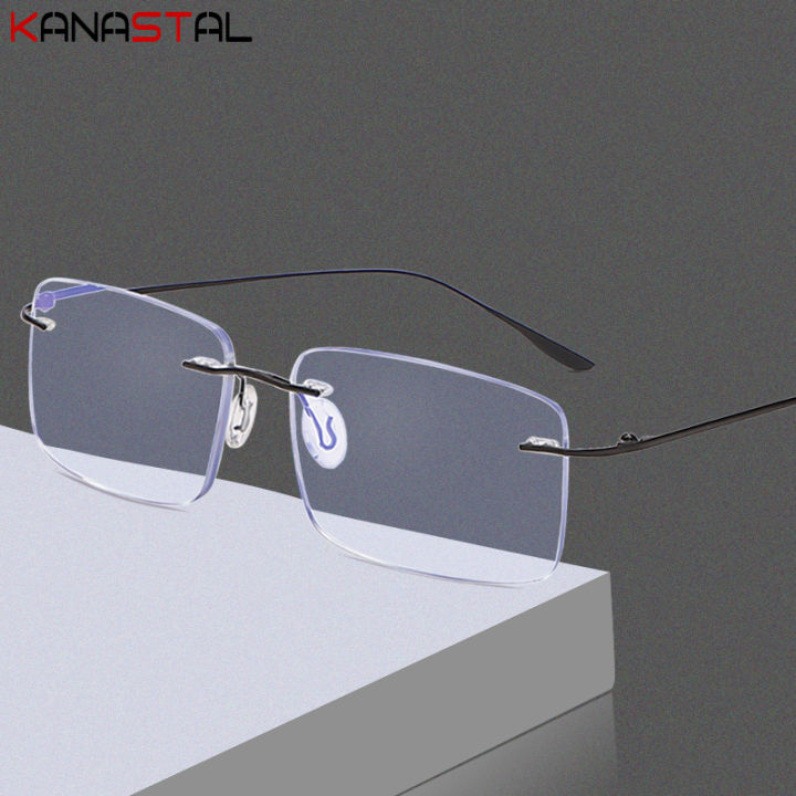 Men Cut Edge Eyeglasses Frames Elderly Double Light Eyewear Optical Blue Light Blocking Lens Myopia Prescription Reading Glasses