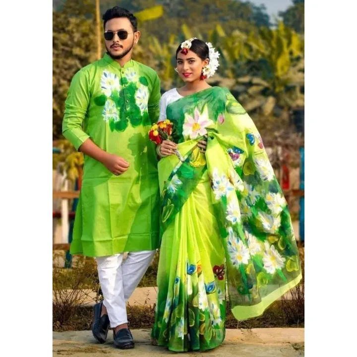 Hand%20Printed%20Gorgeous%20Couple%20Set%20Half%20Silk%20Saree%20And%20Dhupiyan%20Cotton%20Panjabi%20-%20Comfortable%20and%20Suitable%20for%20All%20Occasions%20-%20Image%202