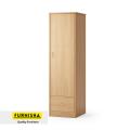 One Door Almira with 1 Locker Drawer in MDF Laminated Board Biege Finish by Furnisha Decor.