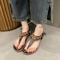 Sandals Women's 2023 New Women's Shoes Spring Bohemian Clip Foot Flat Sandals Women's Beaded Beach Shoes Women's Korean Version.