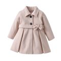 Toddler Girls Fall Winter Woolen Trench Coat, Kids Long Sleeve Buttons Mid-Length Outerwear with Belt. 