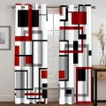 270*240 Cheap Abstract Geometric Black Red Modern Thin Two Windows Curtains for Living Room Bedroom Decor 2 Pieces. 