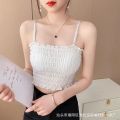 Ice silk pleated beautiful back camisole with chest pad tube top bottoming shirt top HyunA style wrapped chest underwear student girl.