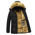 New Men Winter Fleece Jacket Thick Warm Hooded Fur Collar Coat Solid Color Outerwear Mens Clothing. 