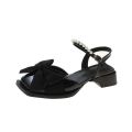 Baotou Sandals Women's 2024 New Summer Bow Pearl Low Heel Small Leather Shoes Wedge Heel Women's Singles Shoes Women's Shoes.